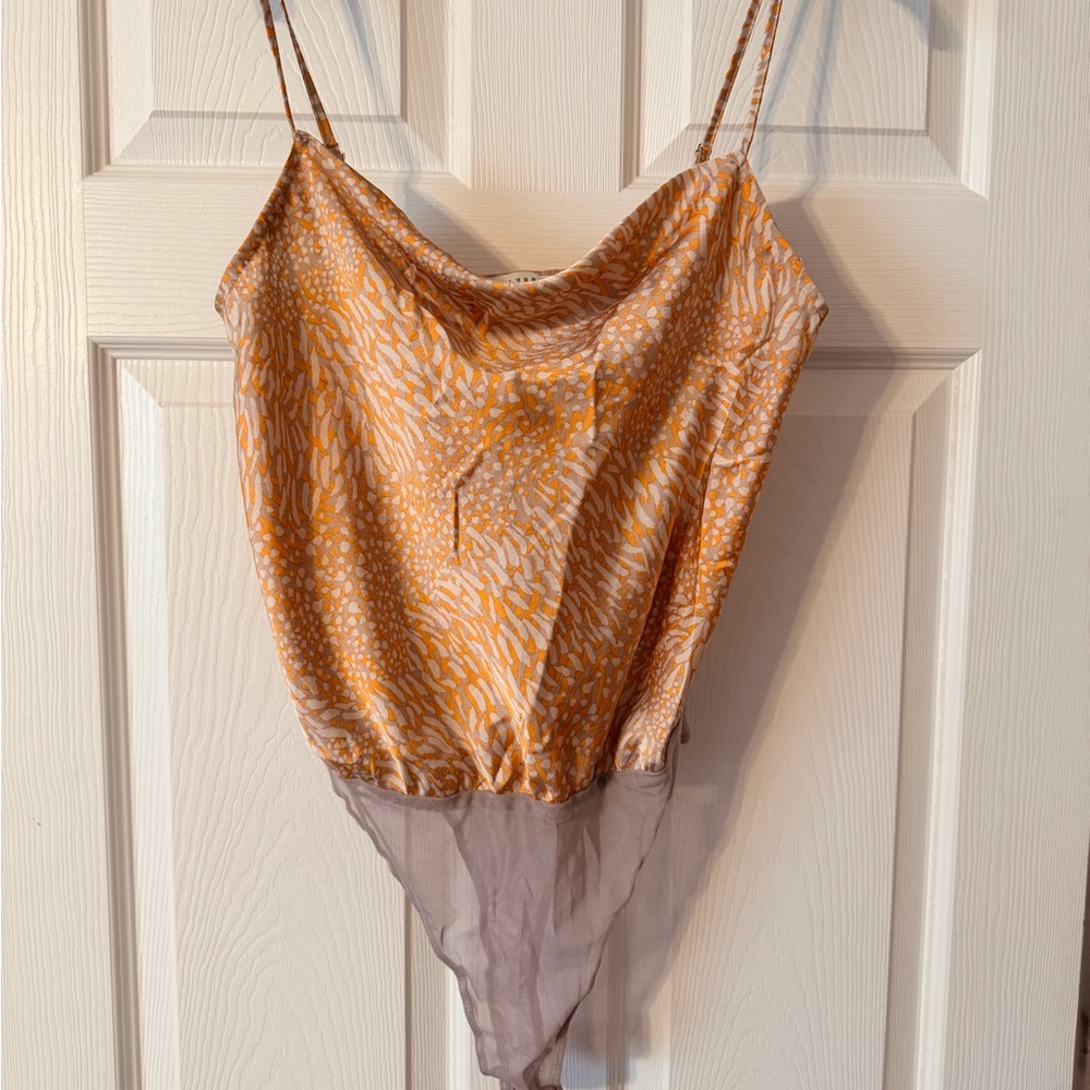 Lush Satin Cowl Neck Spaghetti Strap Bodysuit size medium